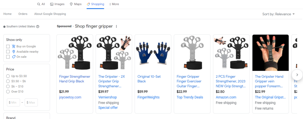 average price of finger gripper on google.